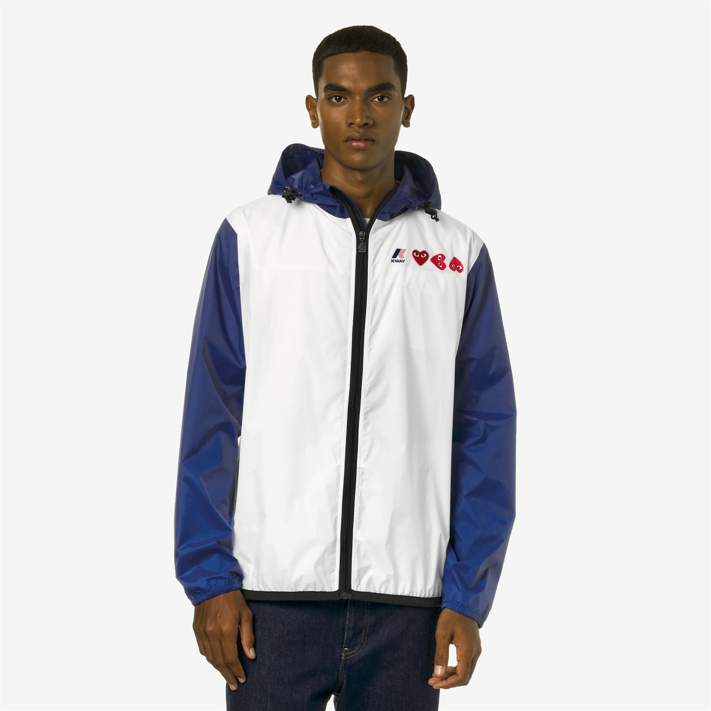 Jackets Unisex LE VRAI 3.0 CLAUDE CDG OPEN US OF SURFING BICOLOR Mid WHITE - BLUE ROYAL MARINE Dressed Back (jpg Rgb)		