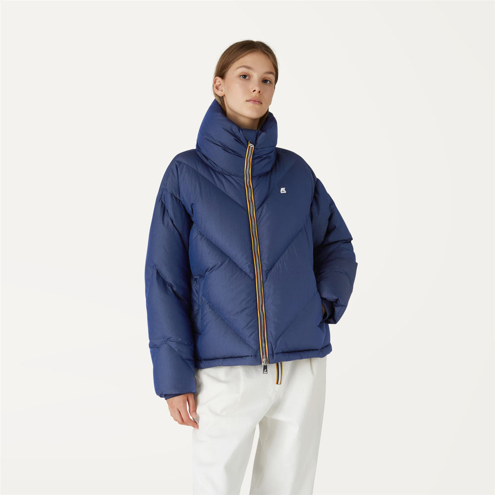 Iridescent Blue Women's Short Down Jacket with Duck Down Padding 02