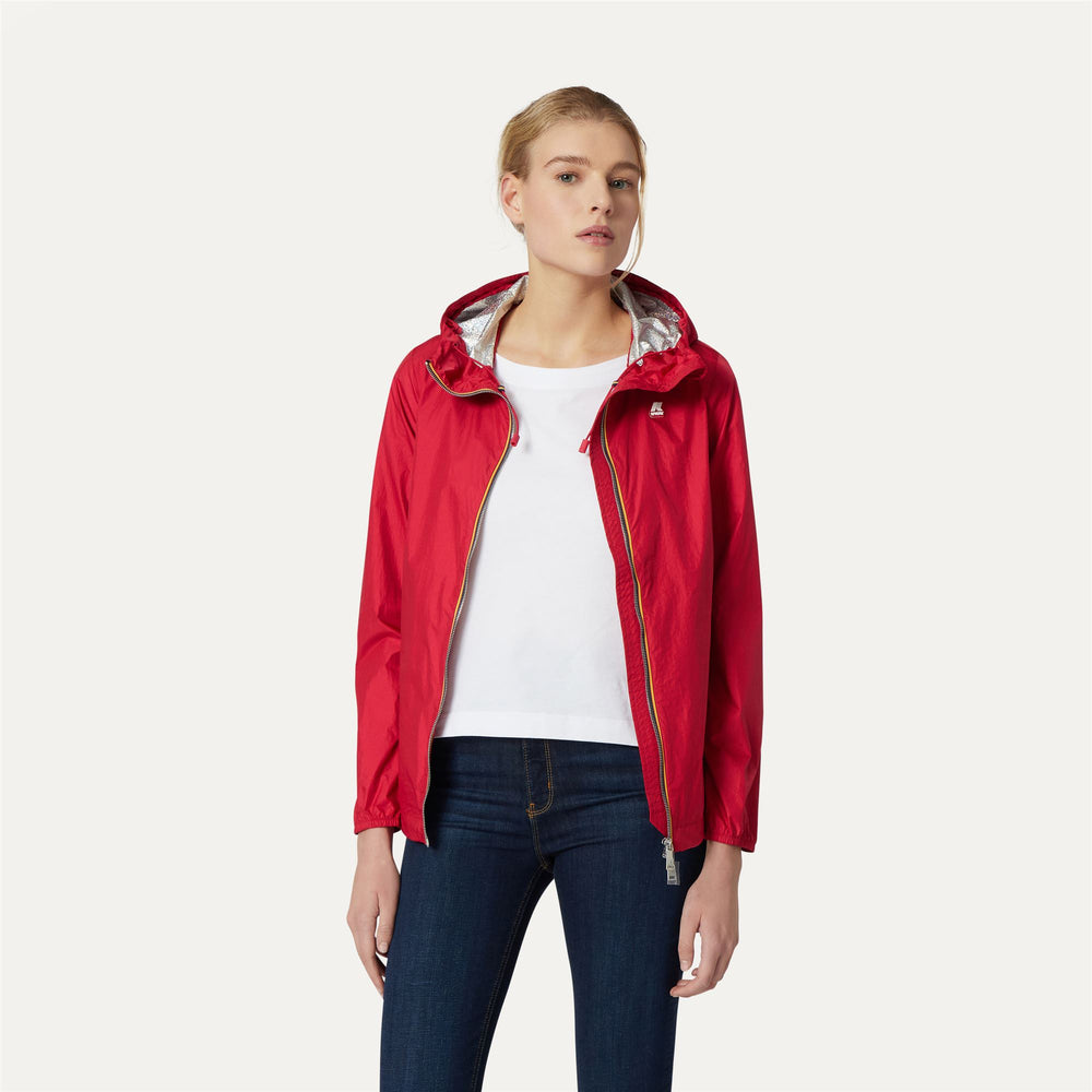 Iridescent Red Women's Summer Jacket with Drawstring Hood 02