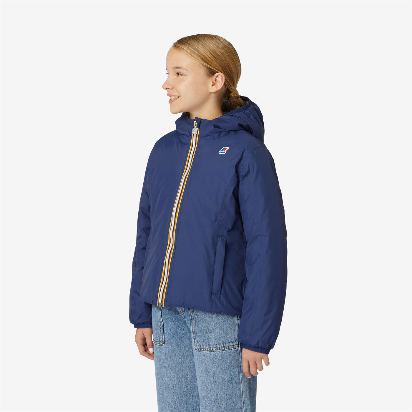 Jackets Girl P. LILY THERMO PLUS.2  DOUBLE Short BLUE MEDIEVAL - GREEN LAUREL Detail (jpg Rgb)			