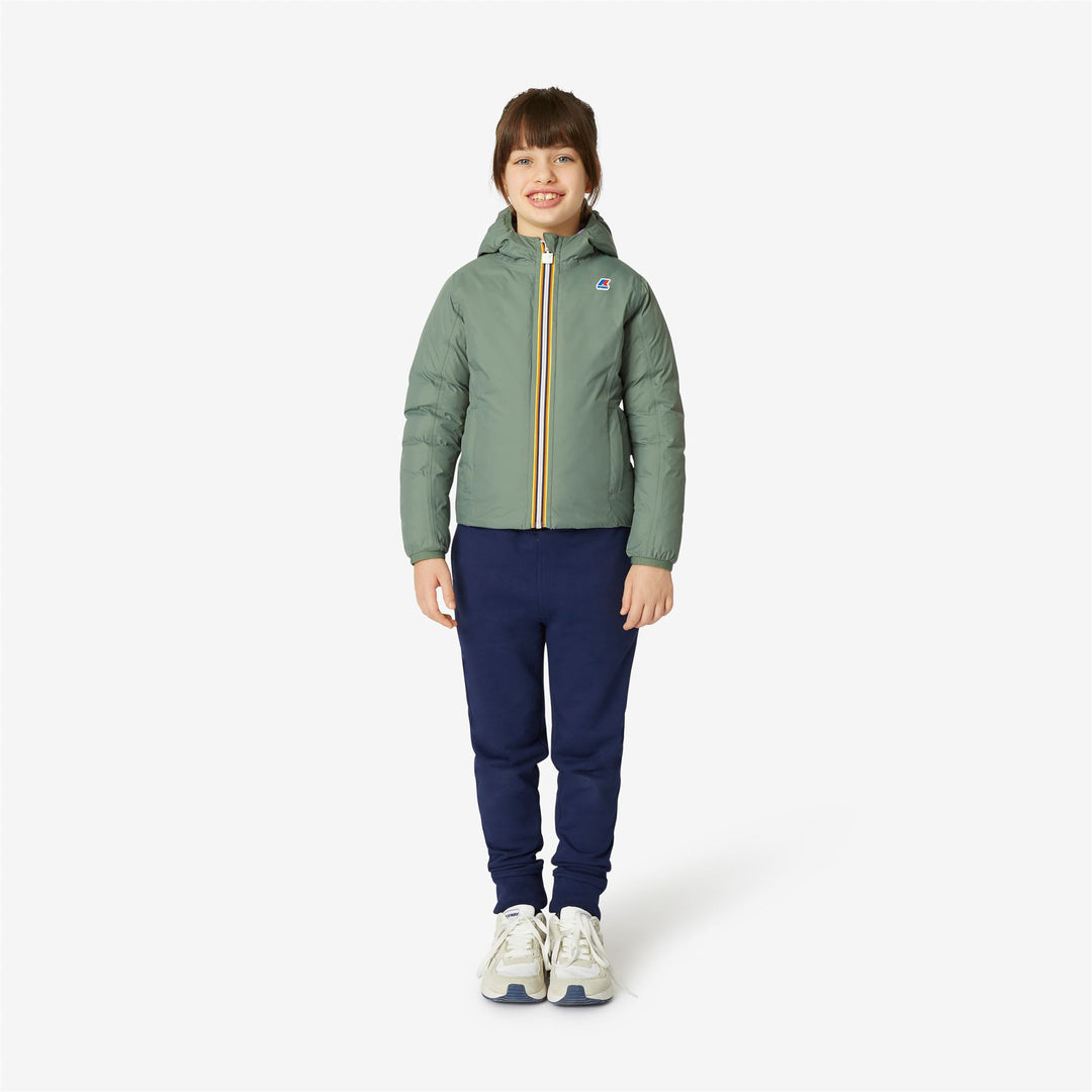 Jackets Girl P. LILY THERMO PLUS.2  DOUBLE Short GREEN LAUREL - VIOLET LAVENDER Dressed Back (jpg Rgb)		