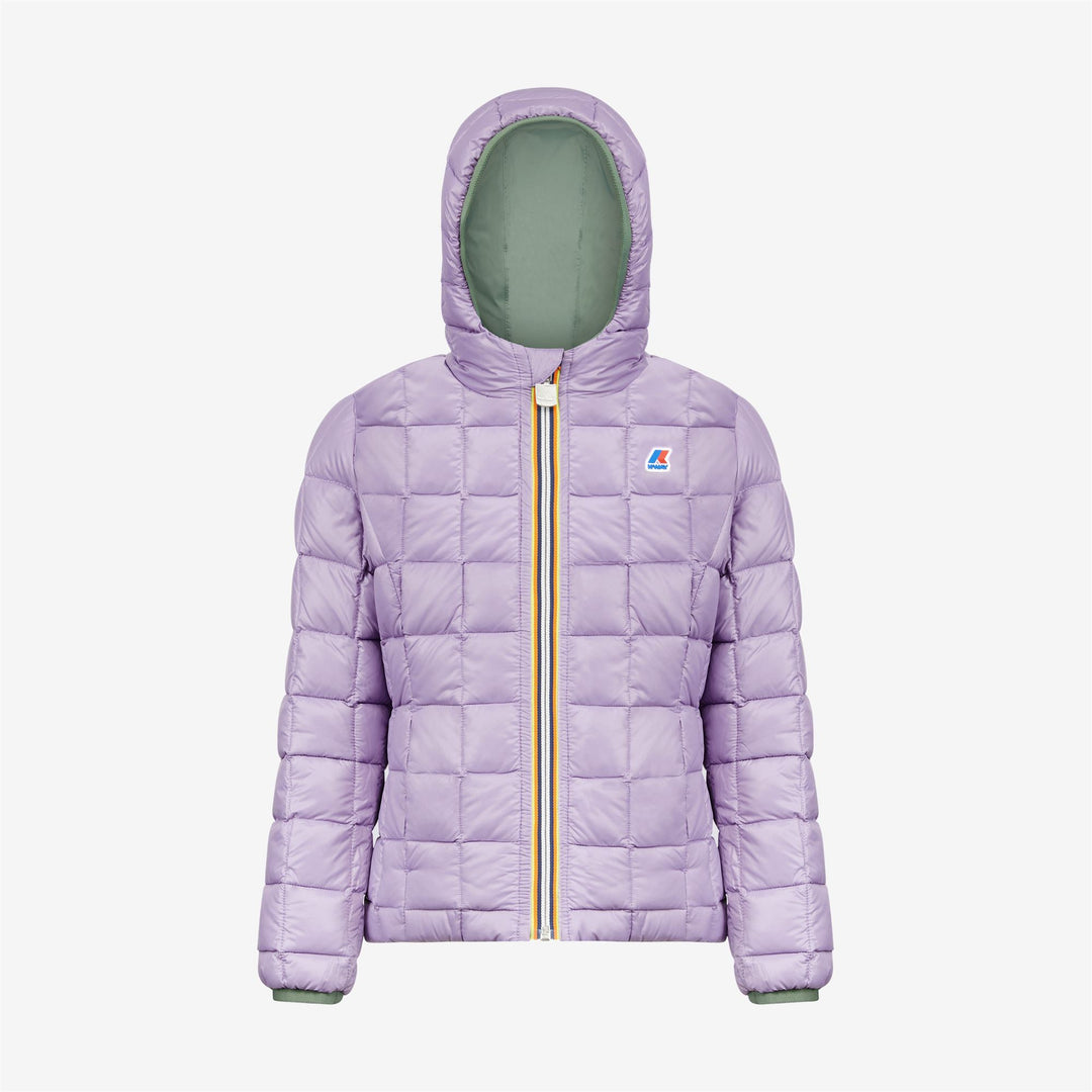 Jackets Girl P. LILY THERMO PLUS.2  DOUBLE Short GREEN LAUREL - VIOLET LAVENDER Dressed Front (jpg Rgb)	