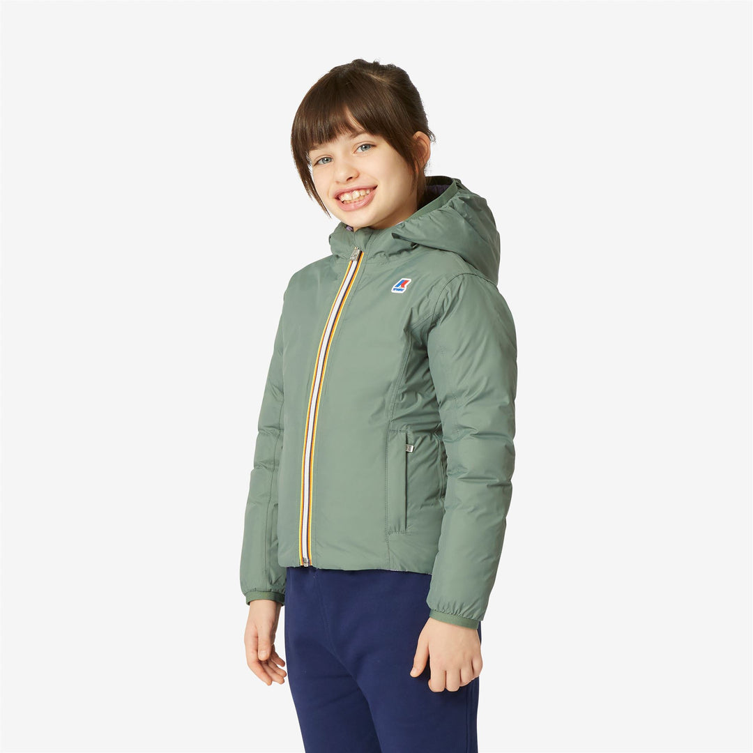 Jackets Girl P. LILY THERMO PLUS.2  DOUBLE Short GREEN LAUREL - VIOLET LAVENDER Detail (jpg Rgb)			