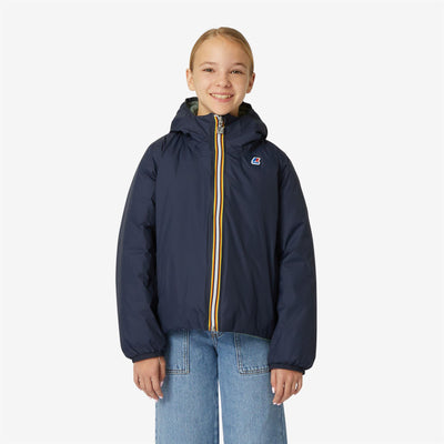 Jackets Girl P. MARGUERITE THERMO PLUS.2 DOUBLE Mid BLUE DEPTH - GREEN LAUREL Dressed Back (jpg Rgb)		