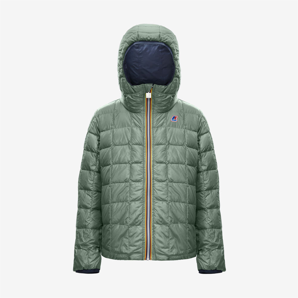 Jackets Girl P. MARGUERITE THERMO PLUS.2 DOUBLE Mid BLUE DEPTH - GREEN LAUREL Dressed Front (jpg Rgb)	
