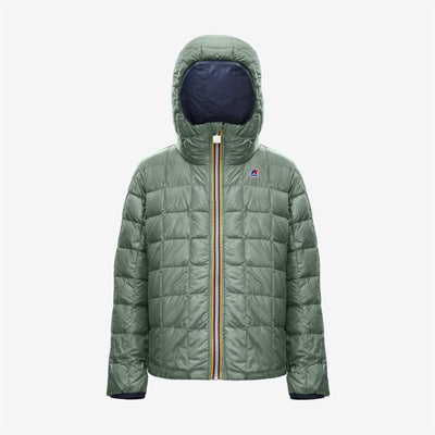 Jackets Girl P. MARGUERITE THERMO PLUS.2 DOUBLE Mid BLUE DEPTH - GREEN LAUREL Dressed Front (jpg Rgb)	