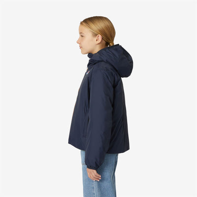 Jackets Girl P. MARGUERITE THERMO PLUS.2 DOUBLE Mid BLUE DEPTH - GREEN LAUREL Detail (jpg Rgb)			