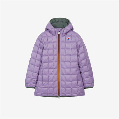 Jackets Girl P. SOPHIE THERMO PLUS.2 DOUBLE Mid GREEN LAUREL - VIOLET LAVENDER Dressed Front (jpg Rgb)	