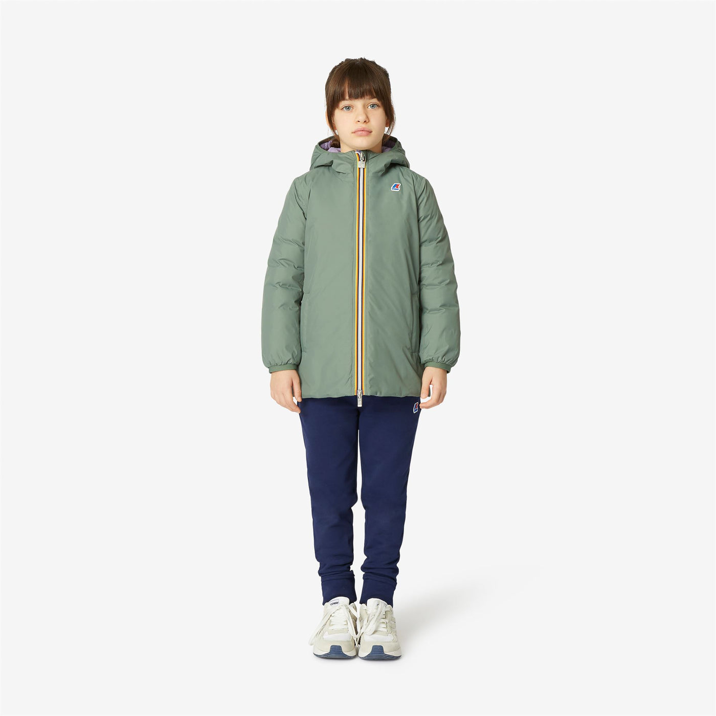 Jackets Girl P. SOPHIE THERMO PLUS.2 DOUBLE Mid GREEN LAUREL - VIOLET LAVENDER Dressed Back (jpg Rgb)		