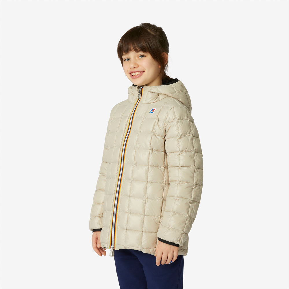 Black Grey Girl's Reversible Down Mid-Length Winter Jacket 02
