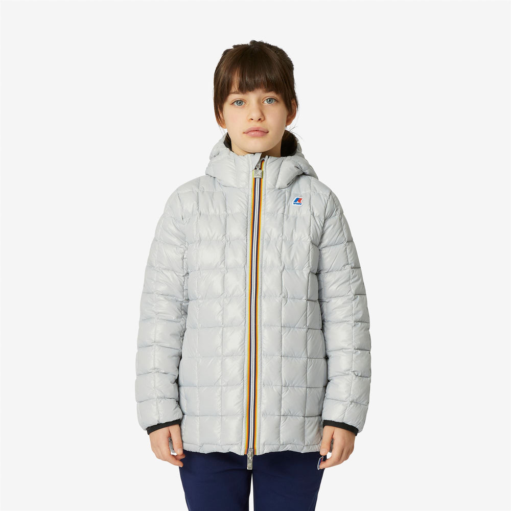 Grey Black Girls' Reversible Down Jacket for Cold Weather 02