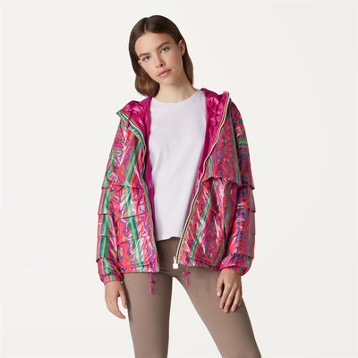 Jackets Woman MARIE PLUS.2 DOUBLE FLOUNCE Short ALLOVERPONCHO-PINK Dressed Back (jpg Rgb)		