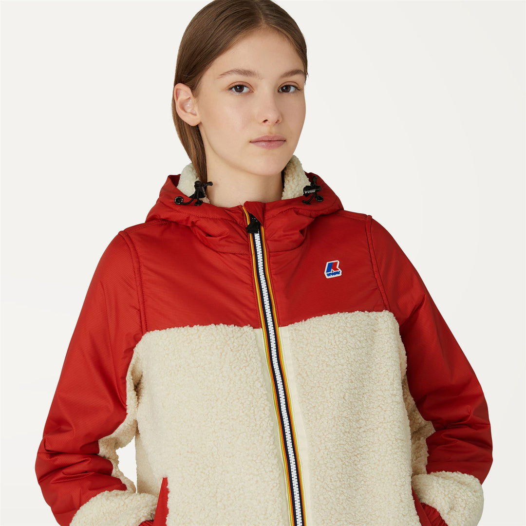 Fleece Woman LE VRAI 3.0 NEIGETTE ORSETTO Jacket ECRU-RED JASPER Detail Double				