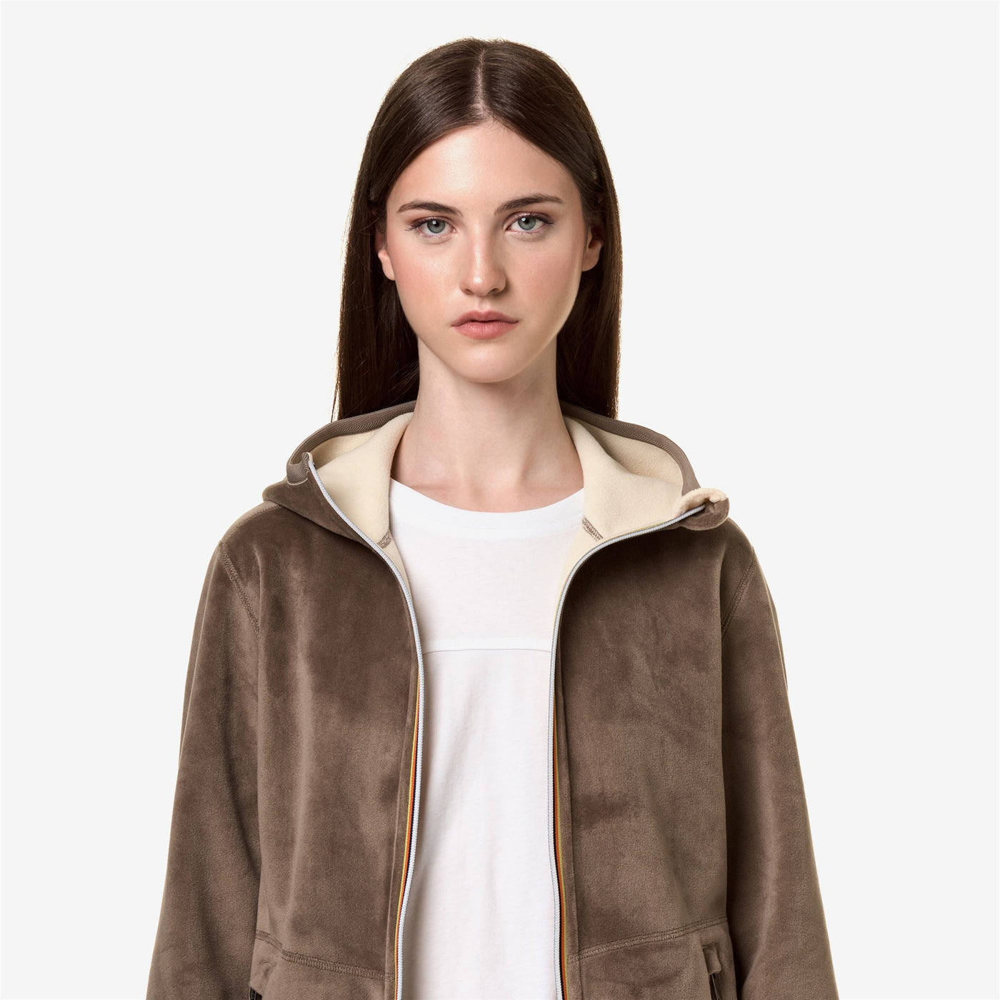 Fleece Woman LILY VELOUR POLAR DOUBLE Jacket BEIGE T-BEIGE E Detail Double				