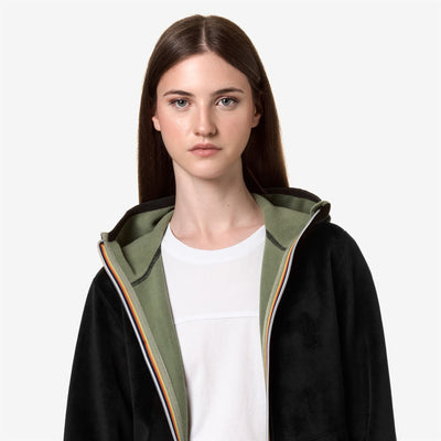 Fleece Woman LILY VELOUR POLAR DOUBLE Jacket BLACK P-GREEN S Detail Double				