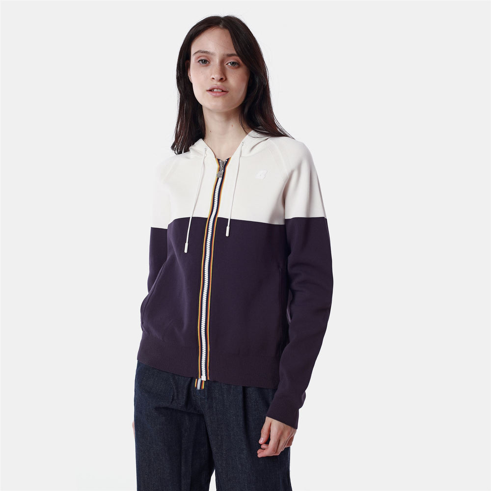 Knitwear Woman LILY NY 6/6 Jacket WHITE - VIOLET Dressed Front (jpg Rgb)	