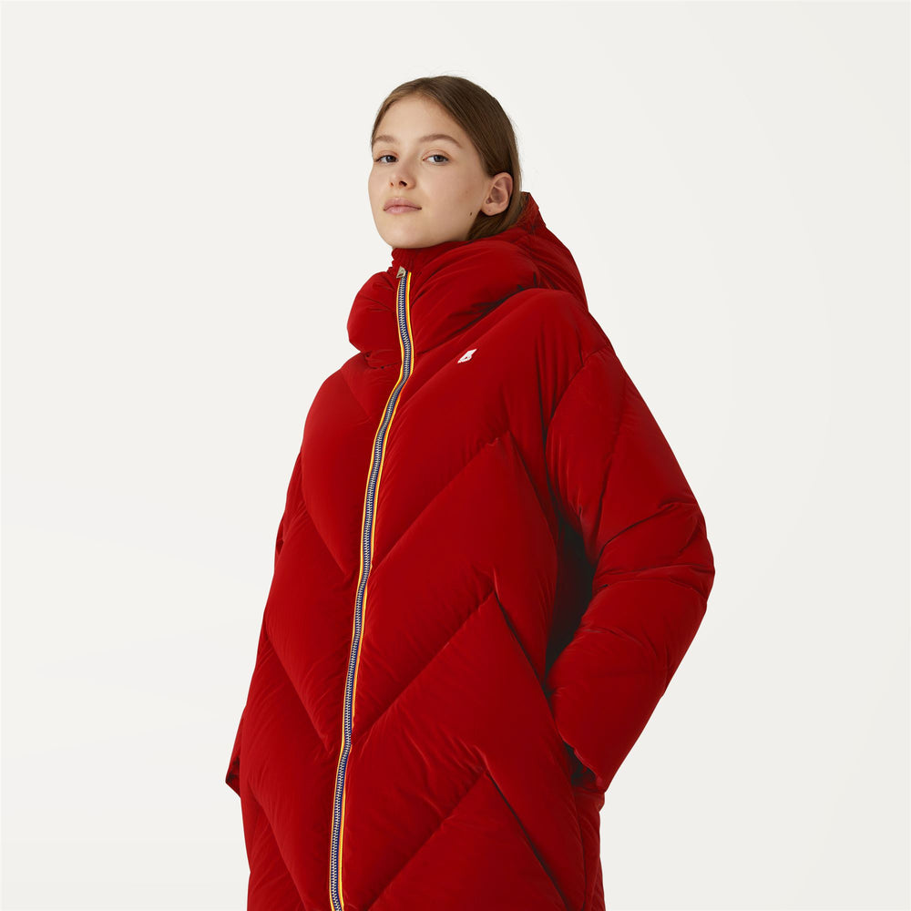 Jackets Woman SIDOINEL HEAVY QUILTED VELVET TOUCH Long RED DK Detail Double				