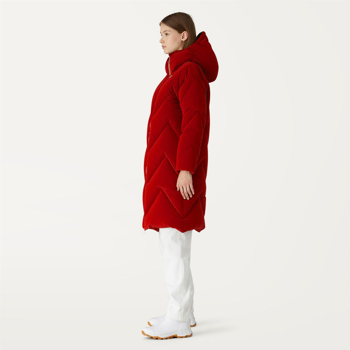 Jackets Woman SIDOINEL HEAVY QUILTED VELVET TOUCH Long RED DK Detail (jpg Rgb)			