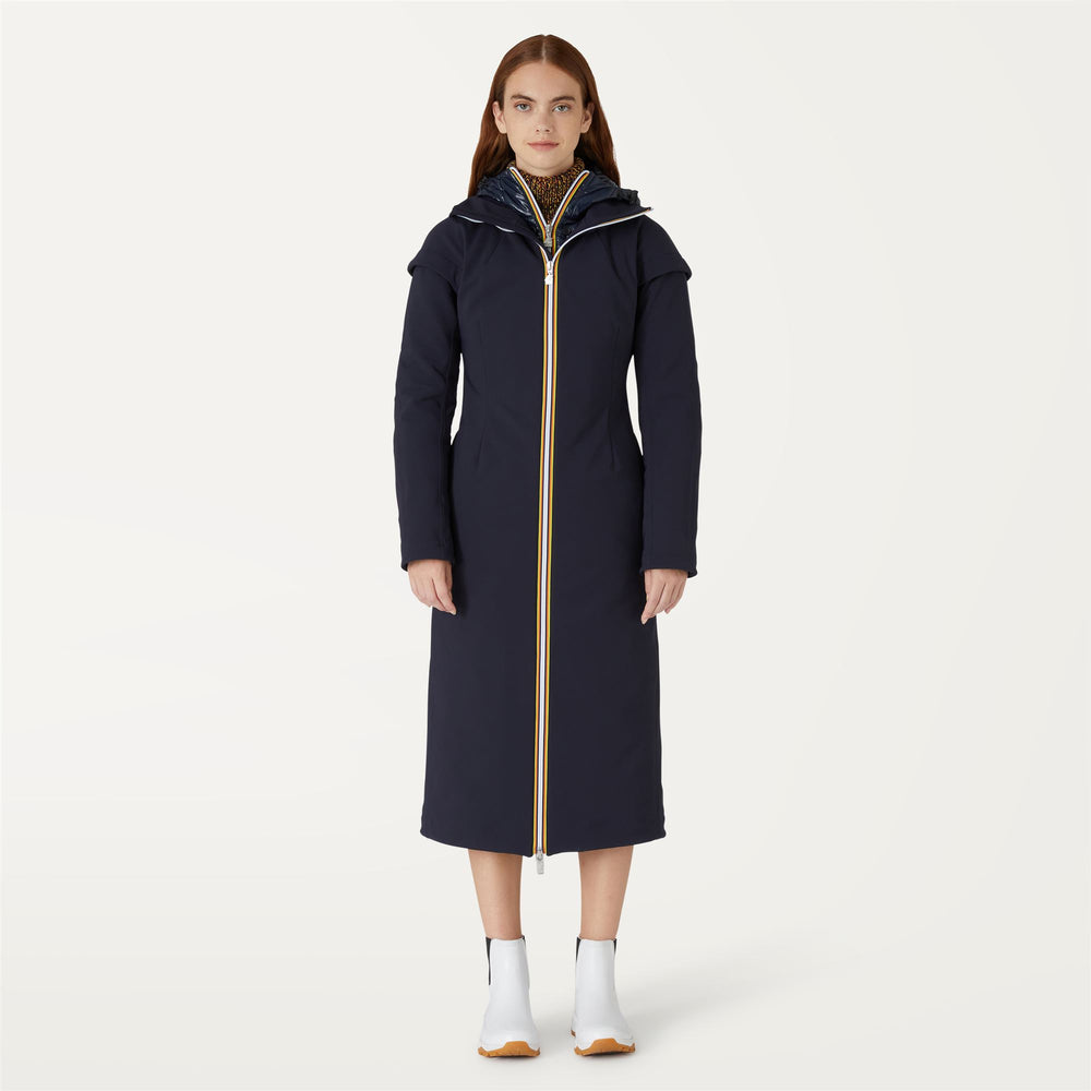 Chaqueta larga impermeable azul marino para mujer con forro extraíble 02