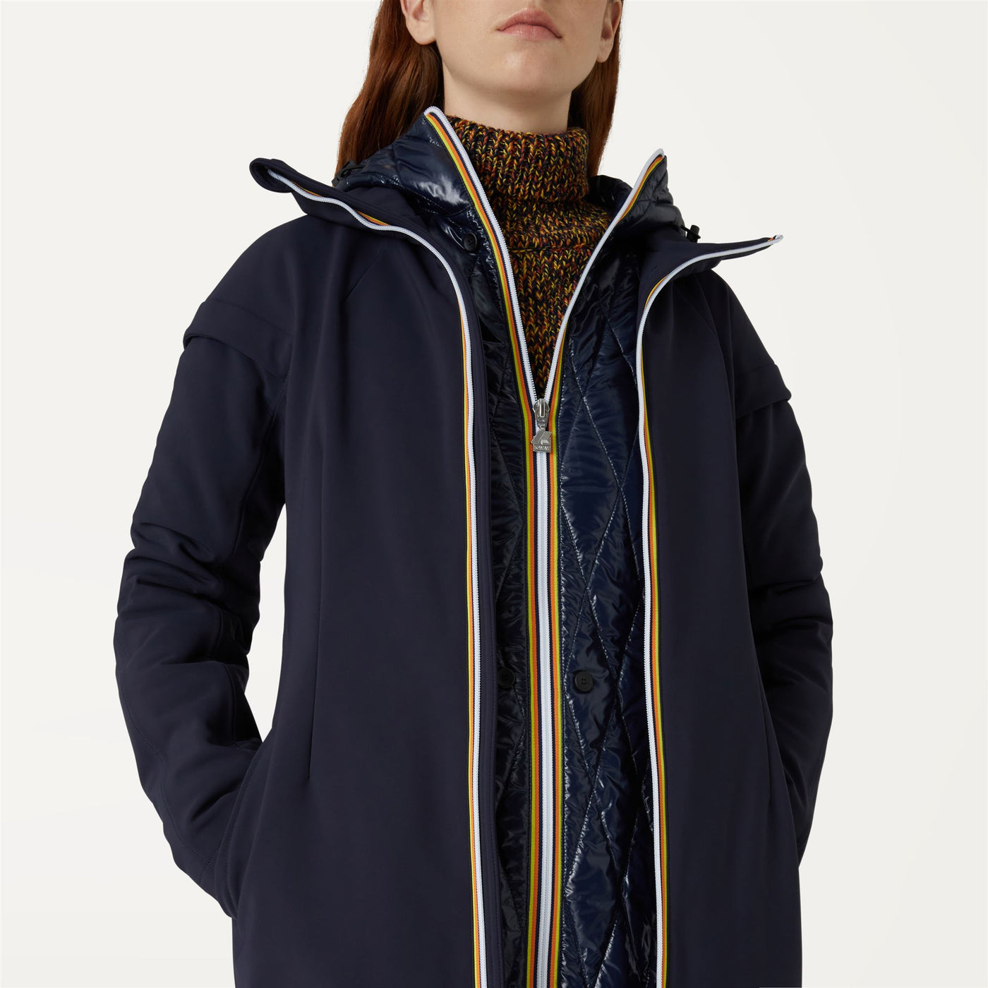 Jackets Woman ALYSEE 3L BONDED PADDED Long BLUE MARINE Detail Double				