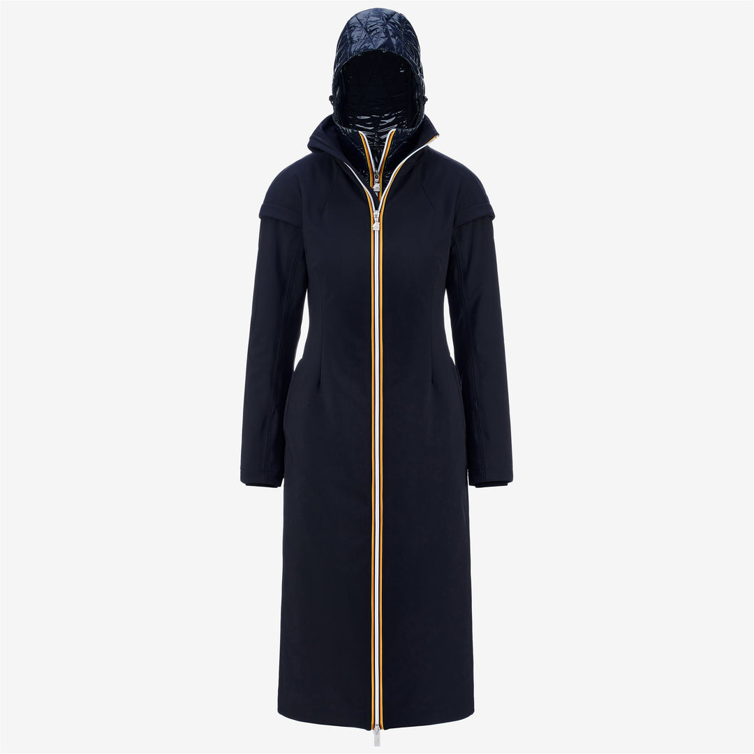 Chaqueta larga impermeable azul marino para mujer con forro extraíble 01