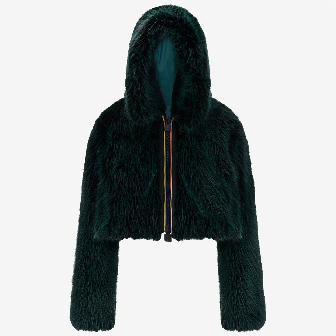 Chaqueta de ciudad reversible de piel sintética negra y verde para mujer 01