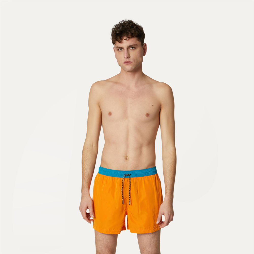 Turquoise Orange Men's Quick-Dry Swimming Trunks with Inner Mesh 02