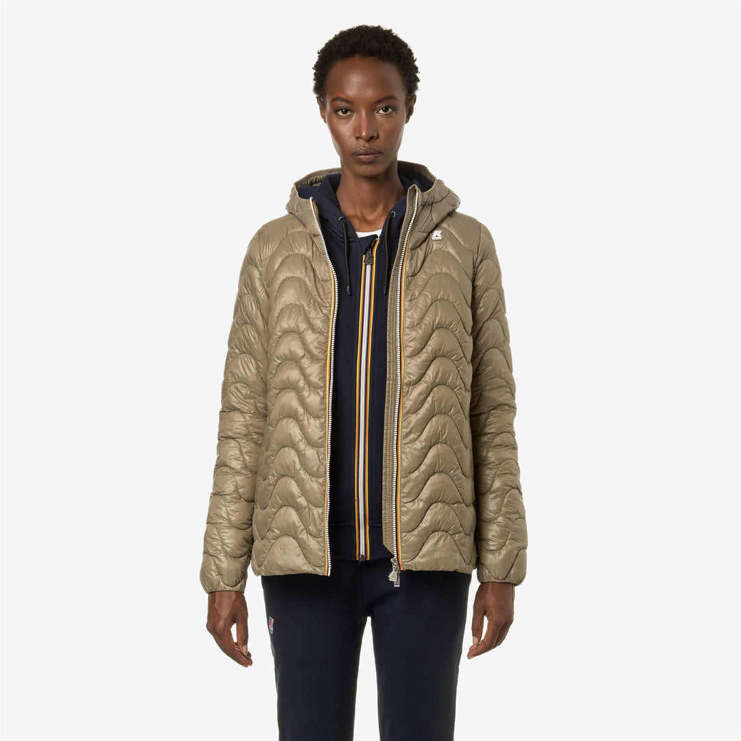 Jackets Woman MADLAINE QUILTED WARM Mid BEIGE TAUPE Dressed Back (jpg Rgb)		