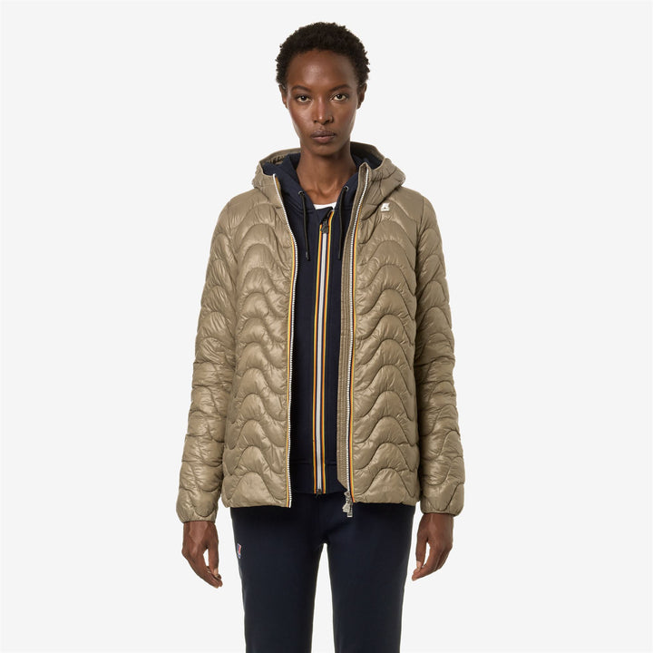 Jackets Woman MADLAINE QUILTED WARM Mid BEIGE TAUPE Dressed Back (jpg Rgb)		