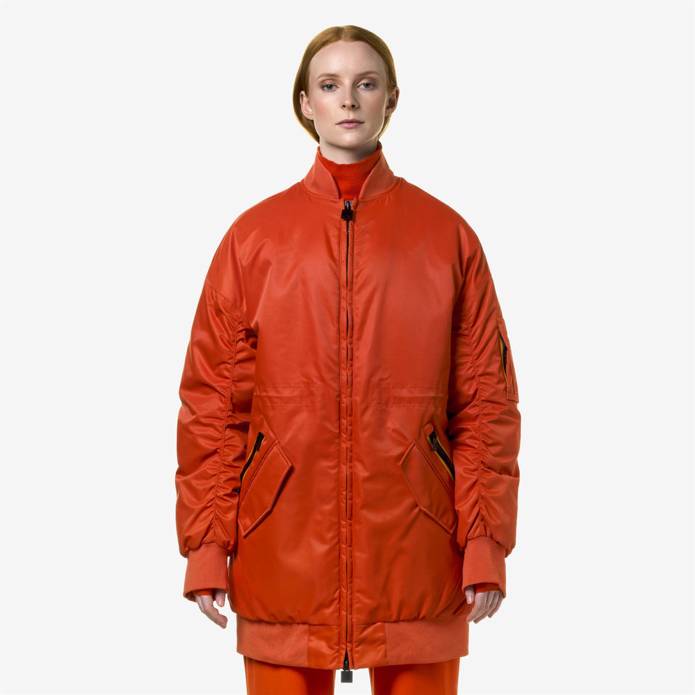 Pumpkin orange Women's 3/4 Length Insulated Bomber Jacket 02