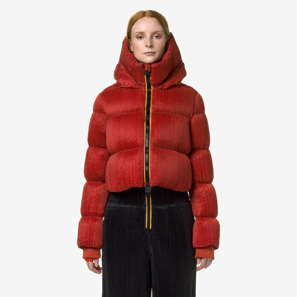 Orange Women's Cropped Pleated City Jacket with Recycled Down Padding 02
