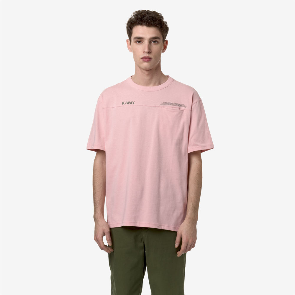 Ash Pink Men's Casual T-Shirt with Pocket and Contrasting Print 02
