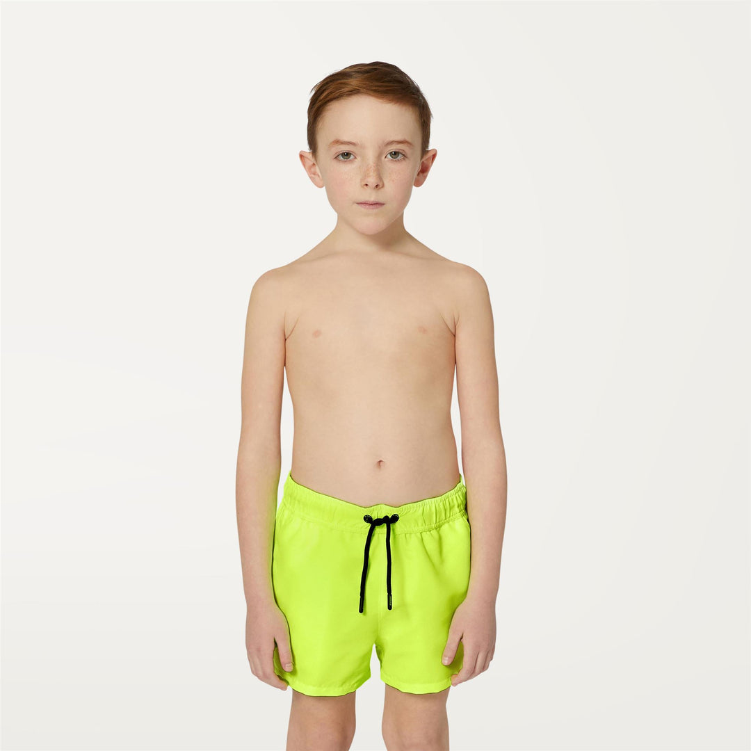 Bathing Suits Boy P. LE VRAI OLIVIER FLUO Swimming Trunk YELLOW SOLEIL Dressed Back (jpg Rgb)		