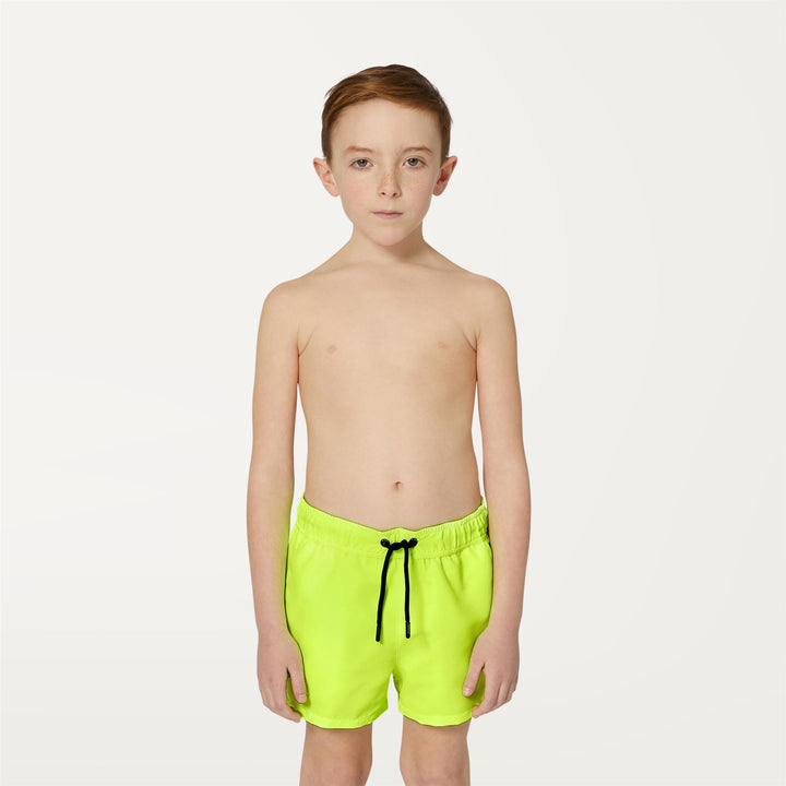 Bathing Suits Boy P. LE VRAI OLIVIER FLUO Swimming Trunk YELLOW SOLEIL Dressed Back (jpg Rgb)		