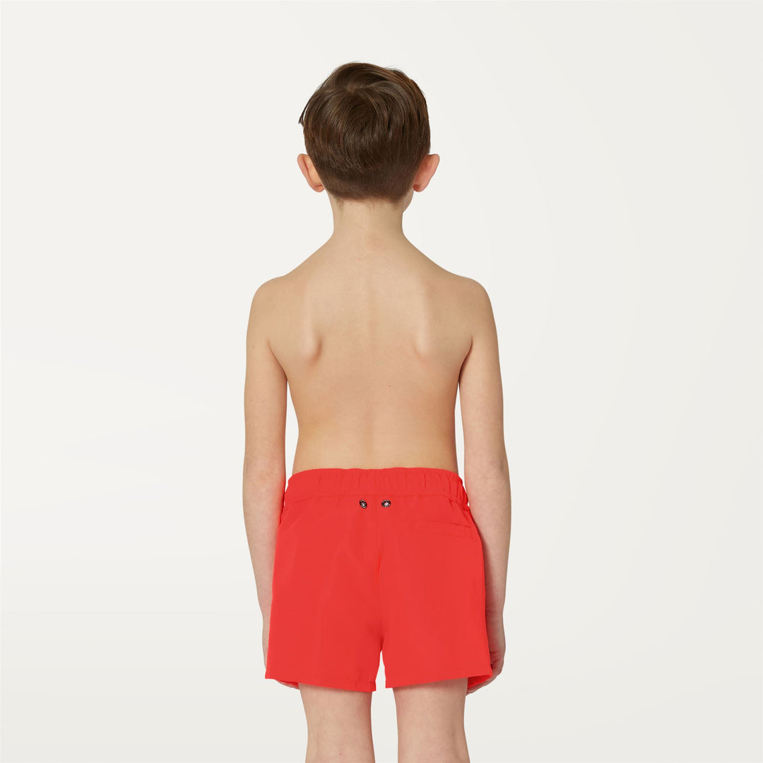 Bathing Suits Boy P. LE VRAI OLIVIER FLUO Swimming Trunk RED PAPAVERO Dressed Front Double		