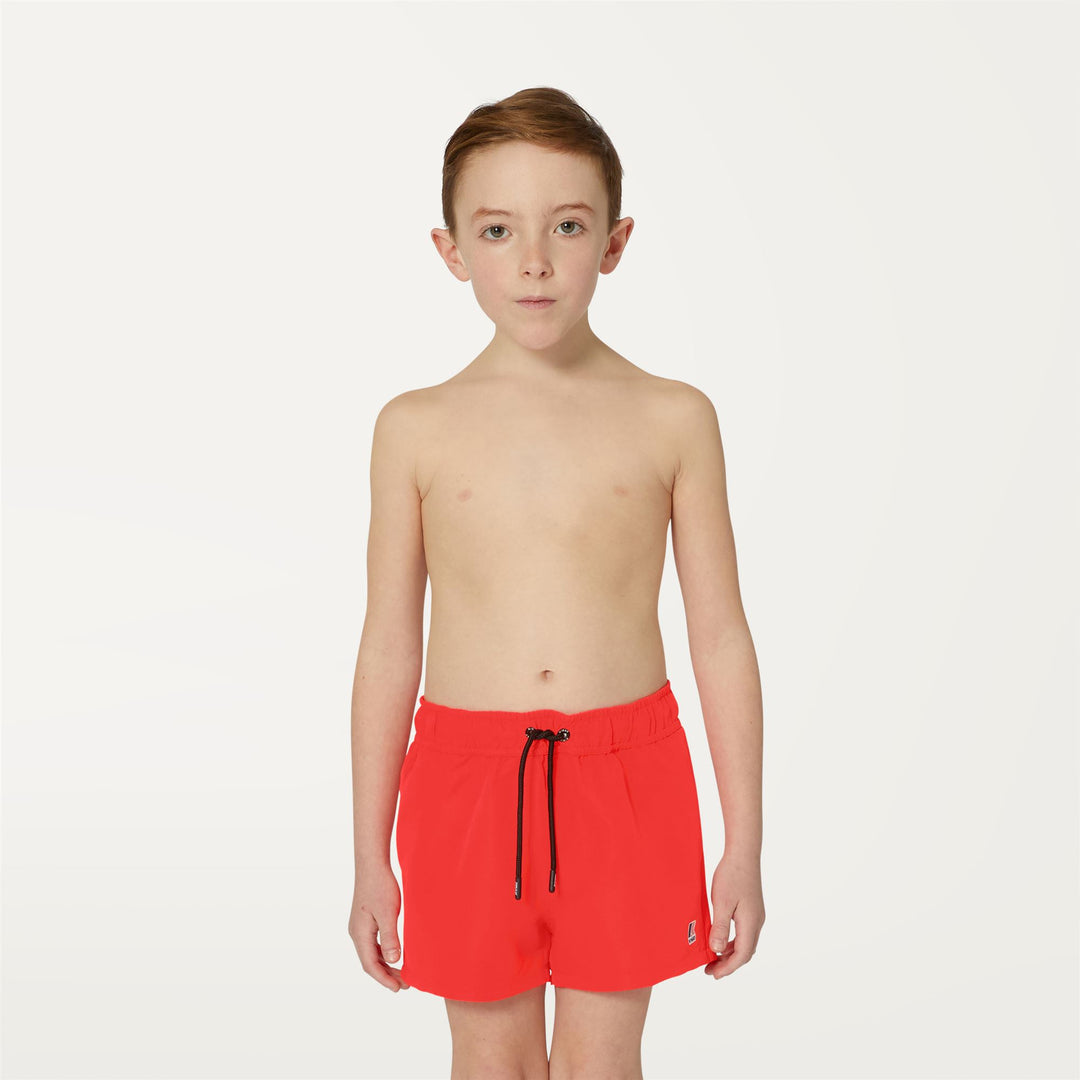 Bathing Suits Boy P. LE VRAI OLIVIER FLUO Swimming Trunk RED PAPAVERO Dressed Back (jpg Rgb)		