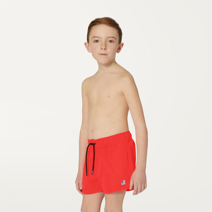 Bathing Suits Boy P. LE VRAI OLIVIER FLUO Swimming Trunk RED PAPAVERO Detail (jpg Rgb)			