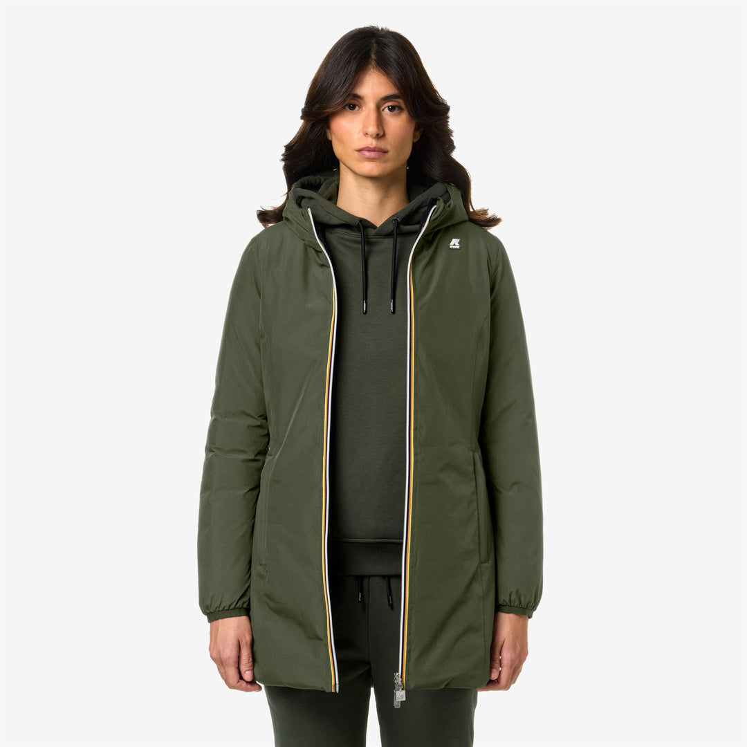 Jackets Woman DENISE STRETCH THERMO DOUBLE 3/4 Length GREEN B -BLACK P Dressed Back (jpg Rgb)		