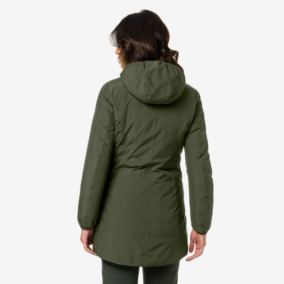 Jackets Woman DENISE STRETCH THERMO DOUBLE 3/4 Length GREEN B -BLACK P Dressed Front Double		