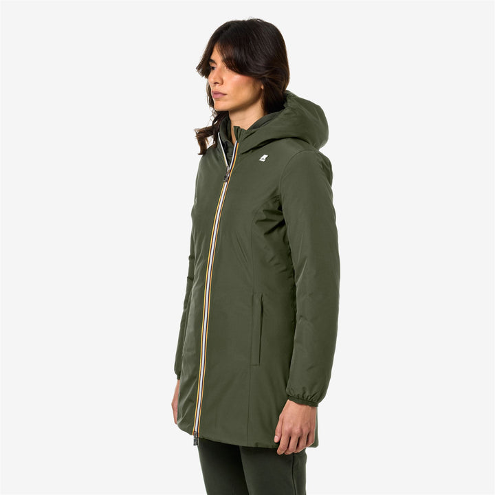 Jackets Woman DENISE STRETCH THERMO DOUBLE 3/4 Length GREEN B -BLACK P Detail (jpg Rgb)			