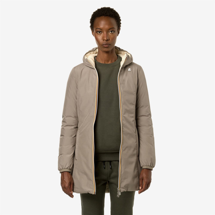 Giacca imbottita reversibile beige da donna, lunghezza 3/4 5