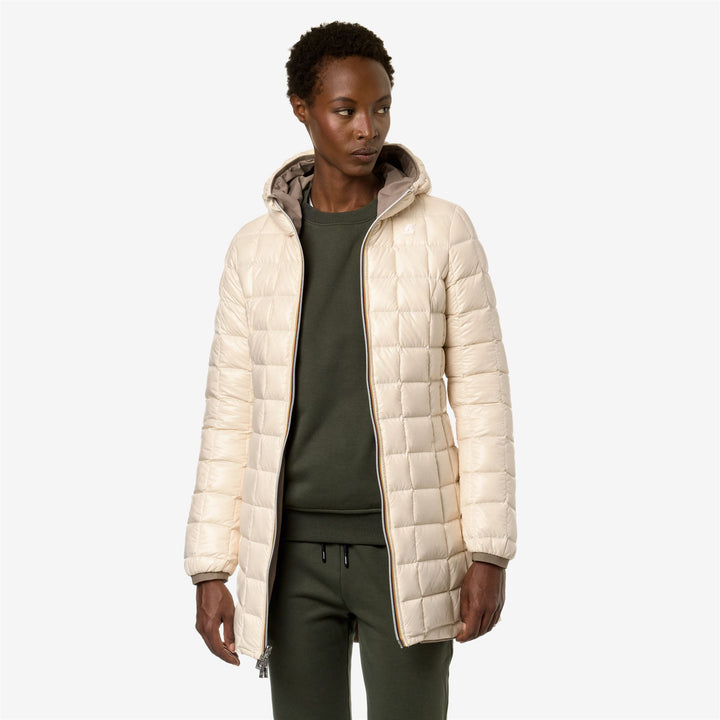 Giacca imbottita reversibile beige da donna, lunghezza 3/4 4