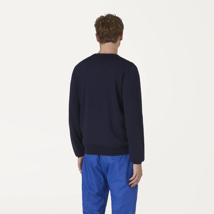 Knitwear Man ANTOINE MERINO Pull  Over BLUE DEPTH Dressed Front Double		