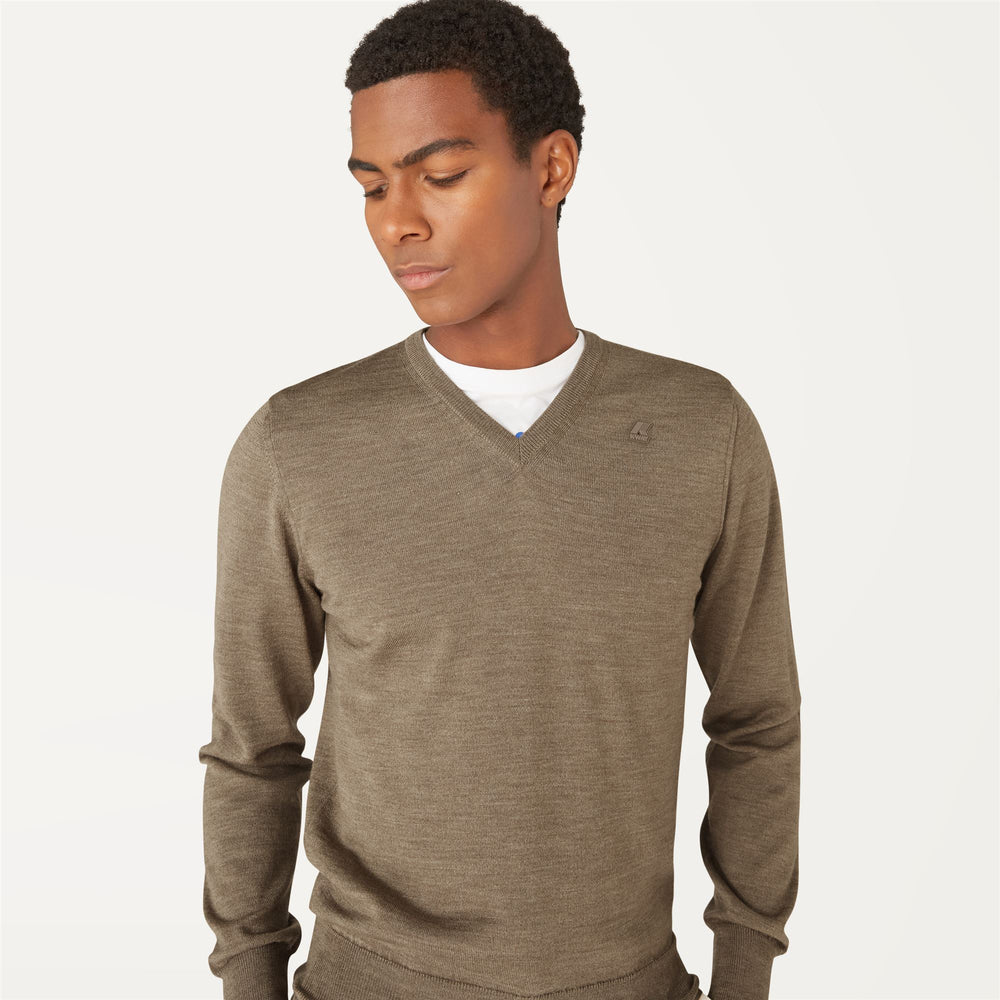 Knitwear Man ANTOINE MERINO Pull  Over BEIGE TAUPE Detail Double				