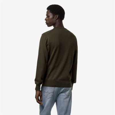 Knitwear Man ANTOINE MERINO Pull  Over GREEN BLACKISH Dressed Front Double		