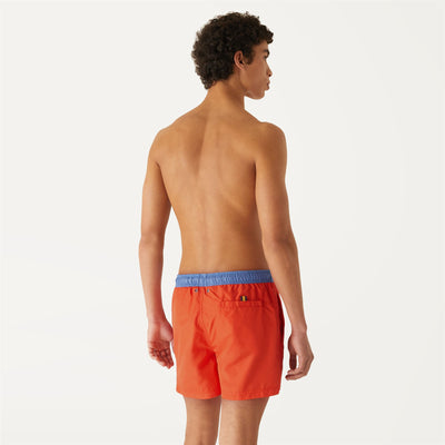 Bathing Suits Man HAZEL BICOLOR Swimming Trunk ORANGE - BLUE SMOKED Dressed Front Double		