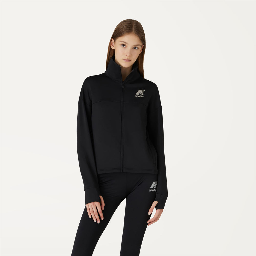 Giacca Fleece da Allenamento Donna Nera Grigia con Fori per Pollice 02