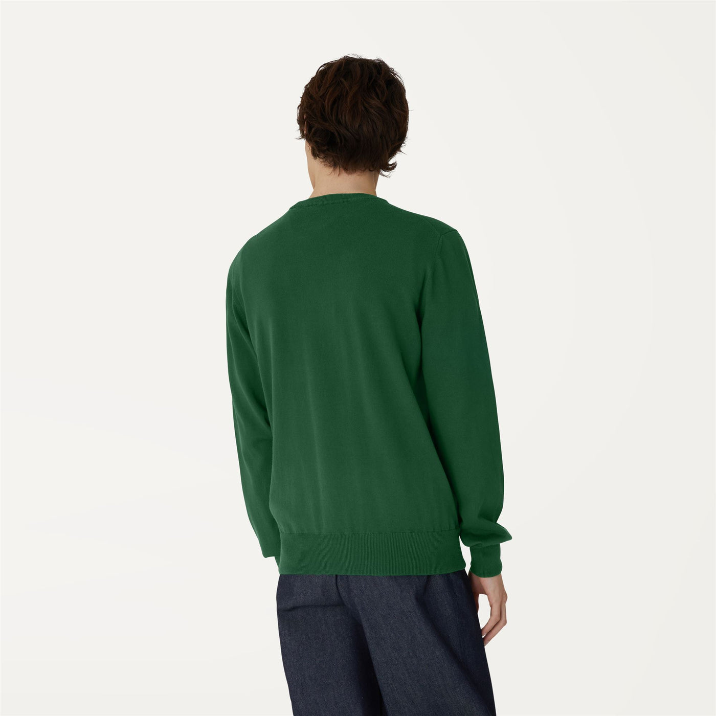 Knitwear Man AUGUSTE PLAIN STITCH Pull  Over GREEN DK | kway Dressed Front Double		