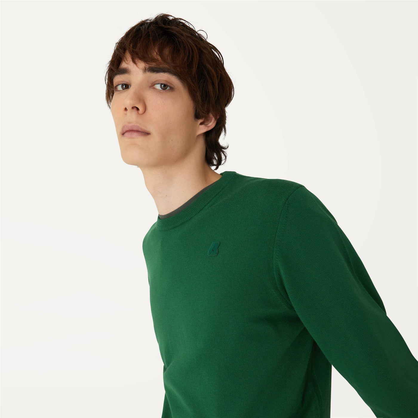 Knitwear Man AUGUSTE PLAIN STITCH Pull  Over GREEN DK | kway Detail Double				