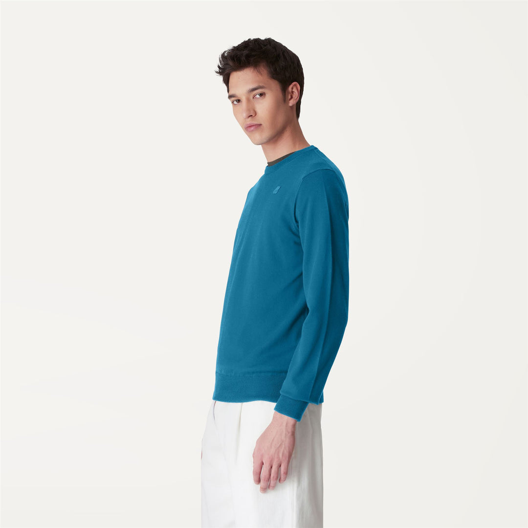 Knitwear Man AUGUSTE PLAIN STITCH Pull  Over BLUE TURQUOISE | kway Detail (jpg Rgb)			